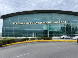Entrance of the Norman Manley International Airport in Kingston, Jamaica.