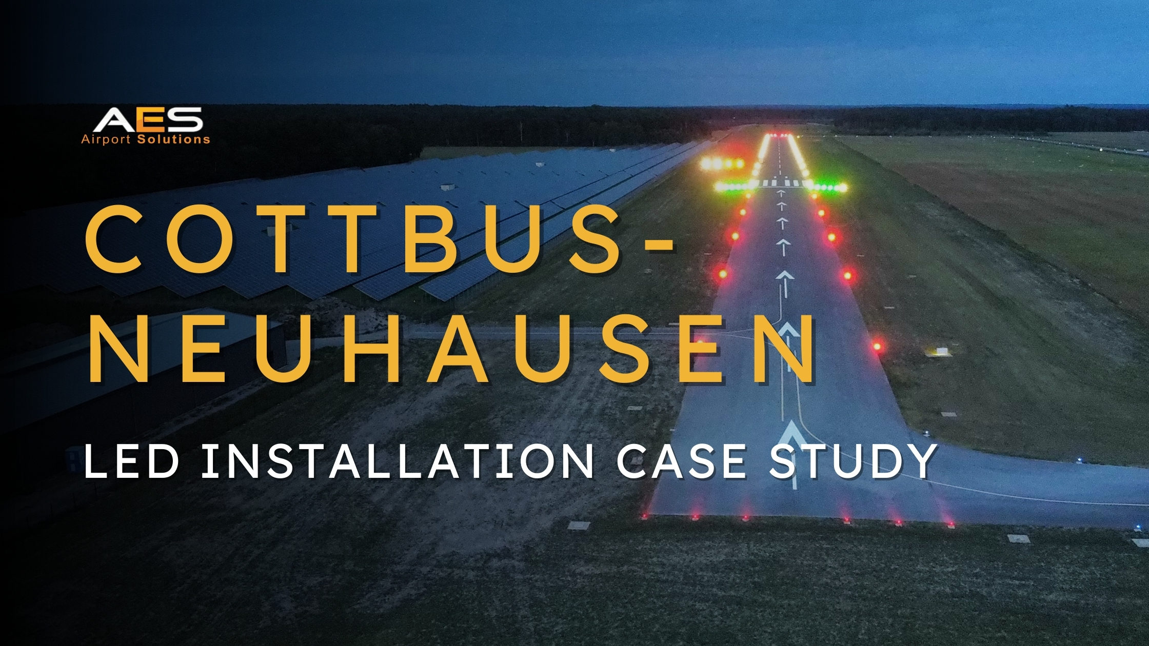 Cottbus-Neuhausen Airport runway with newly installed LED elevated edge lights and taxiway system