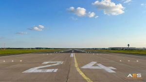 Close-up of in-pavement Touchdown zone lights installed in R24 of CGN Airport.