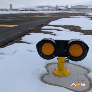 Elevated LED runway light under snow conditions in Van Airport (Turkey)