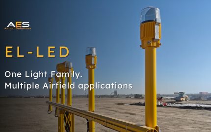 Airsafe EL-LED approach lights elevated on masts along runway approach path during installation