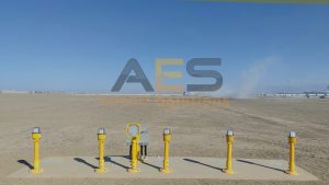 Airsafe EL-LED approach lights elevated on airfield poles along runway approach path during installation