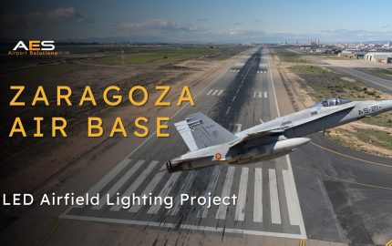 LED runway edge lights installed along the runway at Zaragoza Air Base Spain
