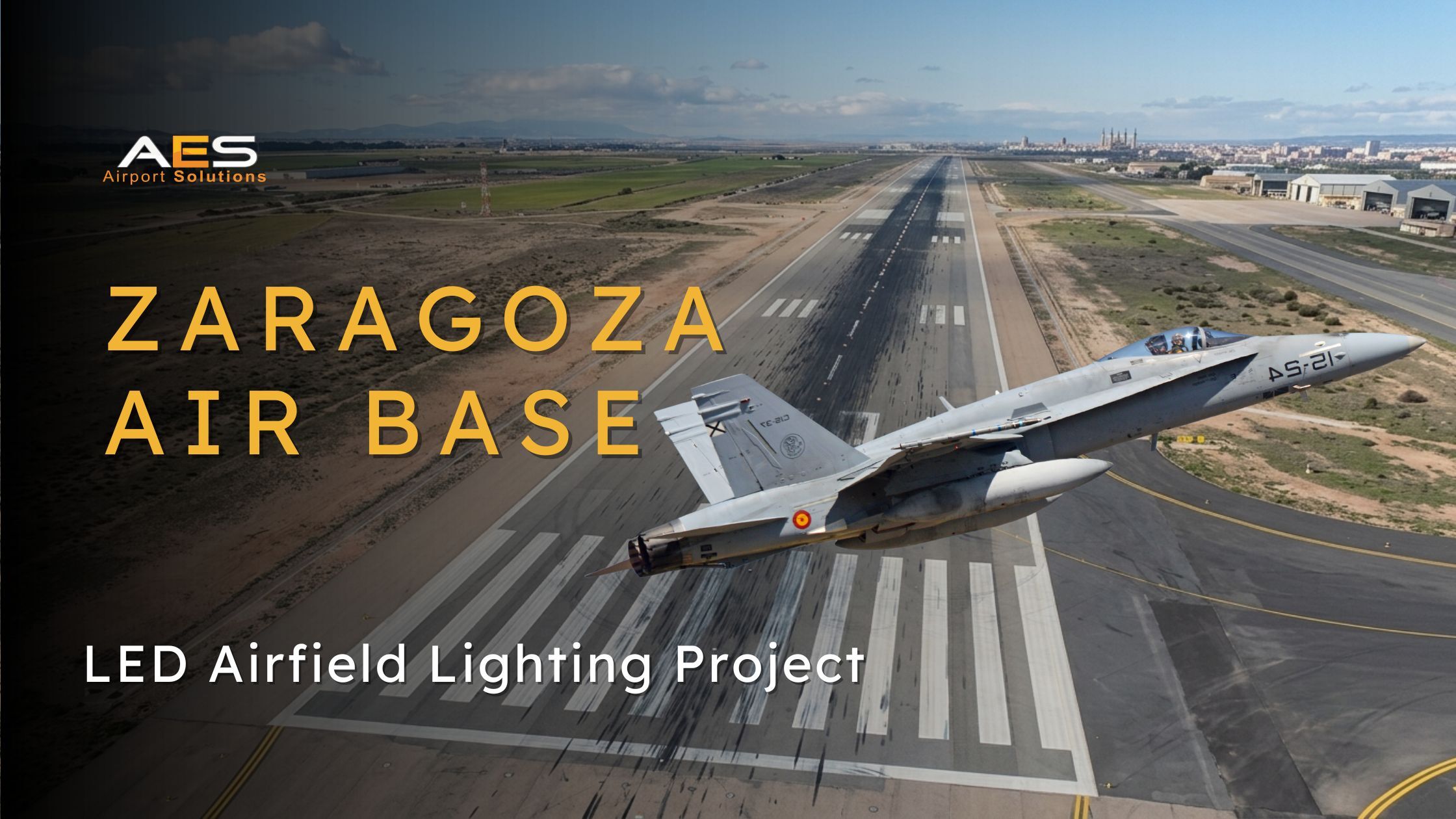 LED runway edge lights installed along the runway at Zaragoza Air Base Spain